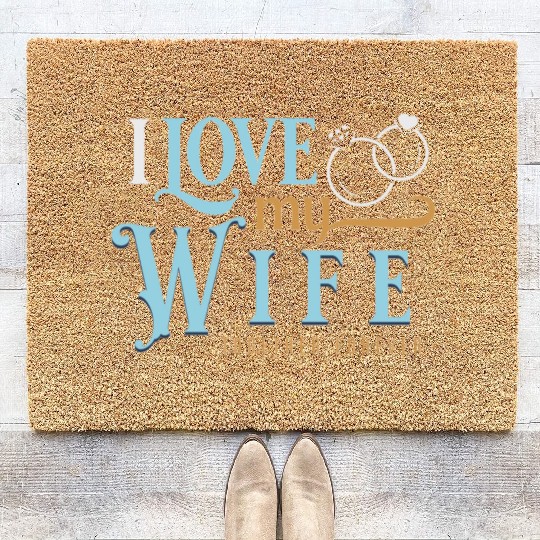 I Love My Wife, wedding, marriage, bride, groom Coir Doormats