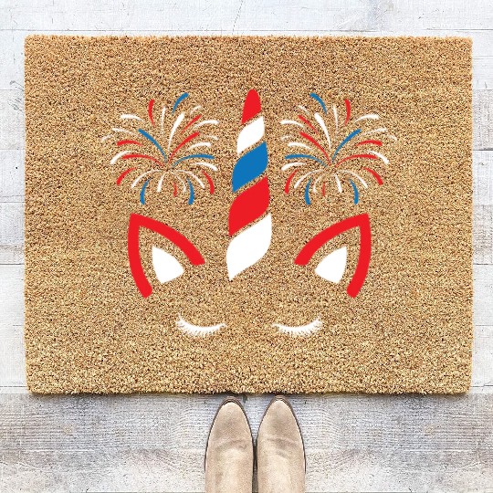 Patriotic America USA Flag 4th Of July Unicorn Coir Doormats