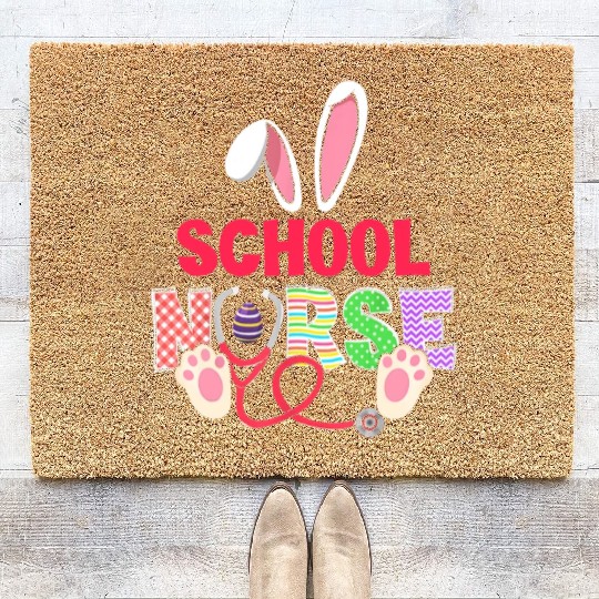 Stethoscope Cute Bunny School Nurse Easter Teacher Coir Doormats