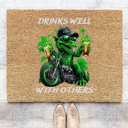Drinks well with others st patrick's day Dinosaur Coir Doormats