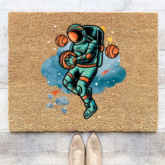 Blue and Orange Illustrated Astronaut Galaxy Coir Doormats