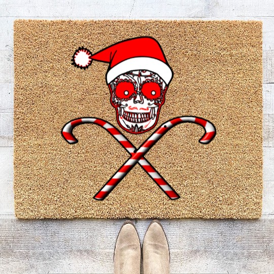 Sugar Skull And Candy Canes Coir Doormats