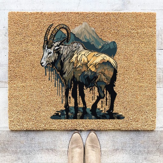 a mountain goat lives in the mountains Coir Doormats