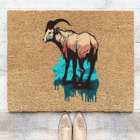 a mountain goat lives in the mountains Coir Doormats