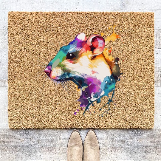 Watercolor Rat Cute Colorful Pet Rat Rodent Lover Coir Doormats