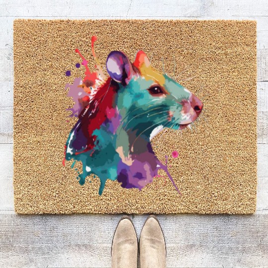 Watercolor Rat Cute Colorful Pet Rat Rodent Lover Coir Doormats