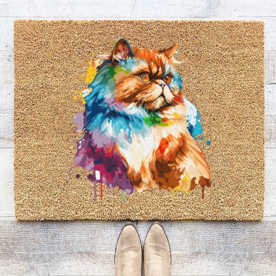 Watercolor Persian Cat Colorful Persian Cats Lover Coir Doormats