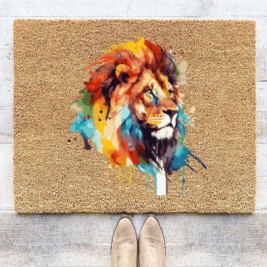 Watercolor Lion Colorful Safari African Wildlife A Coir Doormats