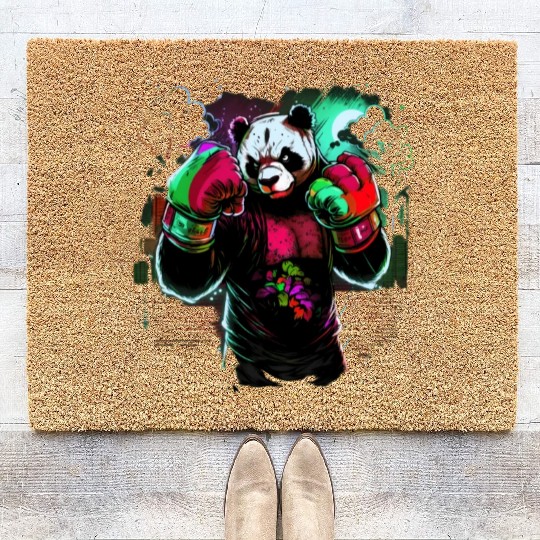Angry Colorful Panda Boxer MMA Martial Arts Coir Doormats