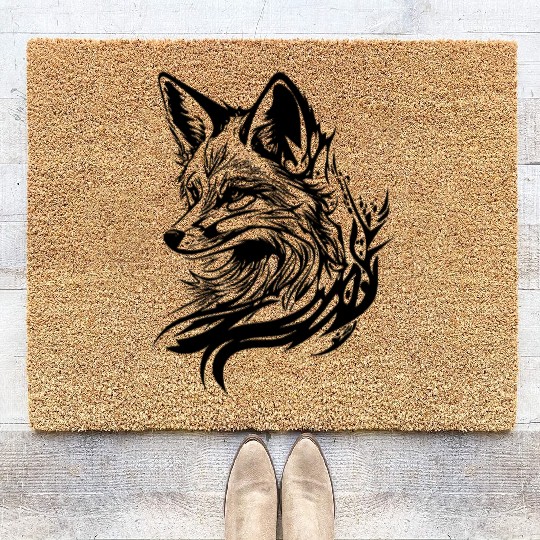 Elegant Cute Fox In Tattoo Ink Coir Doormats