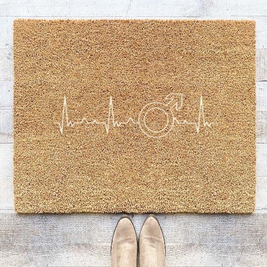 Male Symbol Boy. Heart. Love. EKG. Pulse. Beat. Coir Doormats
