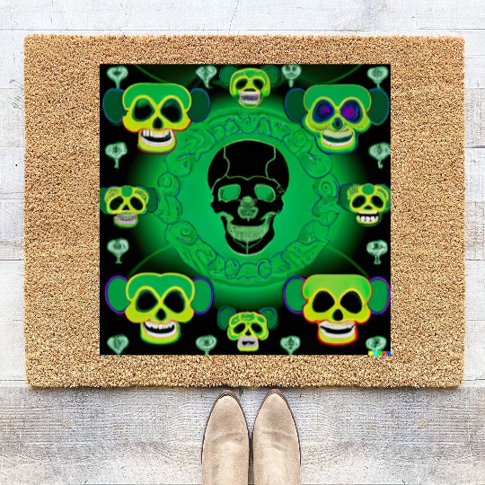 Psychedelic Green St Patrick’s Day Skulls Coir Doormats