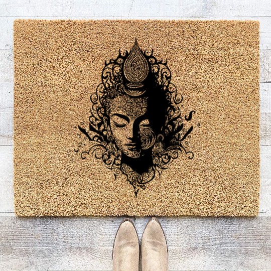 Meditating Buddha Portrait Spiritual Nature Coir Doormats
