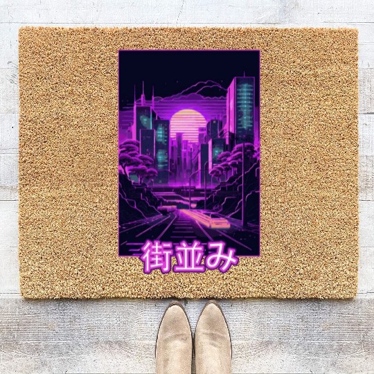 Japanese Tokyo City Vaporwave Aesthetic Retro Synt Coir Doormats