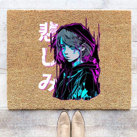 Sad Emo Anime Japanese Aesthetic Vaporwave Coir Doormats