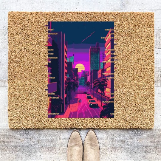 Japanese City Indie Aesthetic Glitch Art 80s 90s V Coir Doormats