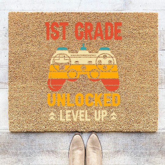 1st Grade Unlocked Level Up Video Gamer Back Coir Doormats