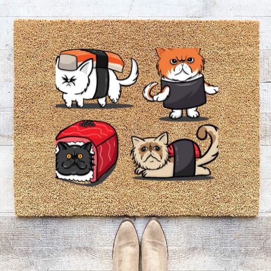 Sushi Persian Cat for Funny Cat Lover Coir Doormats
