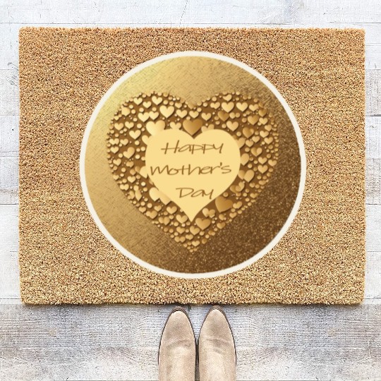Happy Mother's Day Heart Gold Stickers Coir Doormats