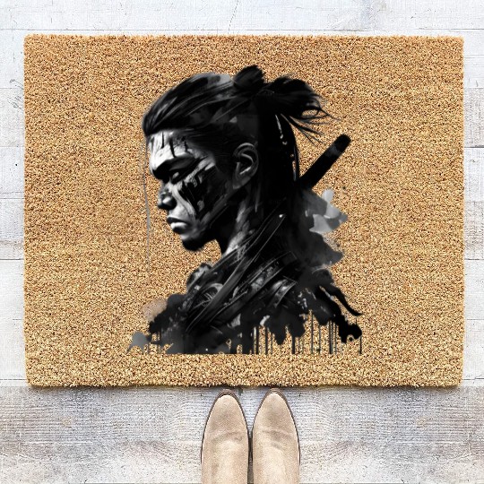 Hard Face Samurai Ink Arts Coir Doormats