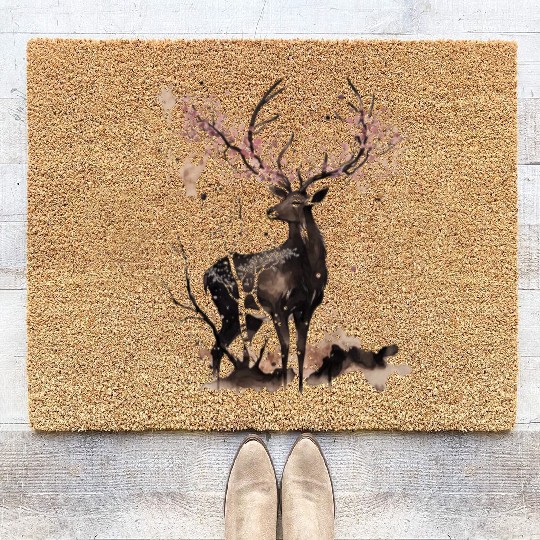 Deer Cherry blossoms Sakura tree Sumie Coir Doormats