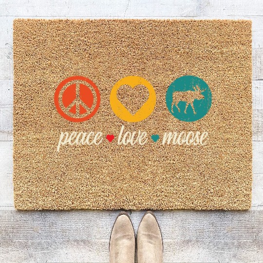 Vintage Peace Love Moose Funny Moose Lover Gift Coir Doormats