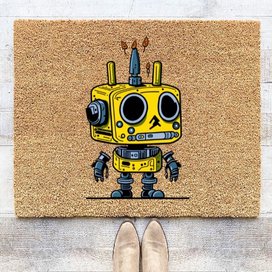 Retro Vintage Yellow Robot Coir Doormats