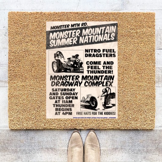 Vintage Hot Rod Classic Drag Racing Poster Coir Doormats