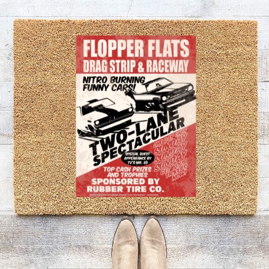 Vintage Hot Rod Classic Drag Racing Poster Coir Doormats