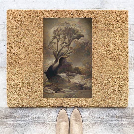Dark Old School Painting Vintage Tree Design Coir Doormats