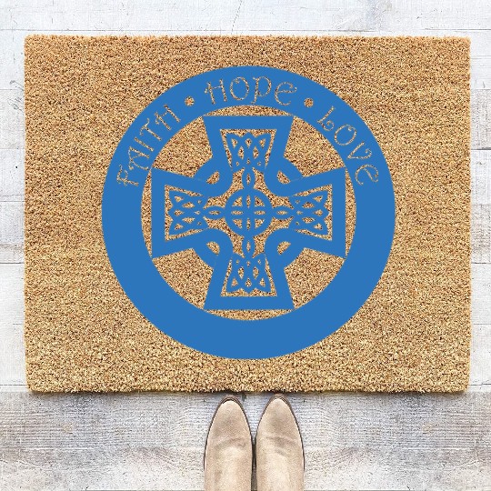 Timeless Celtic Cross With Faith Hope Love Coir Doormats