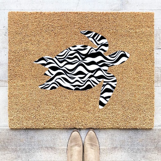 Ocean Sea Turtle, Beautiful white Foamed Waves of Coir Doormats