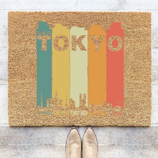 tokyo japan vaporwave rertro vibes aesthetic Coir Doormats