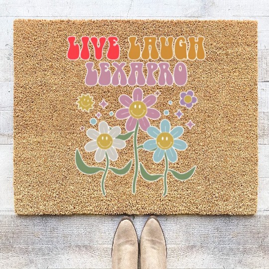Live Laugh Lexapro Groovy Mental Health Coir Doormats