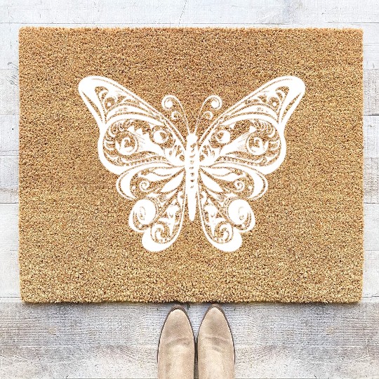 Elegant Vintage Butterfly Tattoo Style Coir Doormats