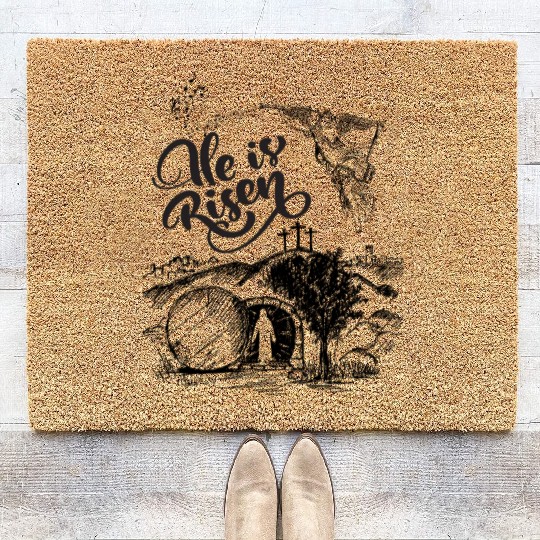 He Is Risen- Black Drawing Angel HD Coir Doormats