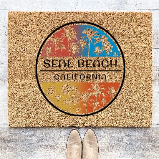 Seal Beach California Palm Tree Stylish Vacation Coir Doormats