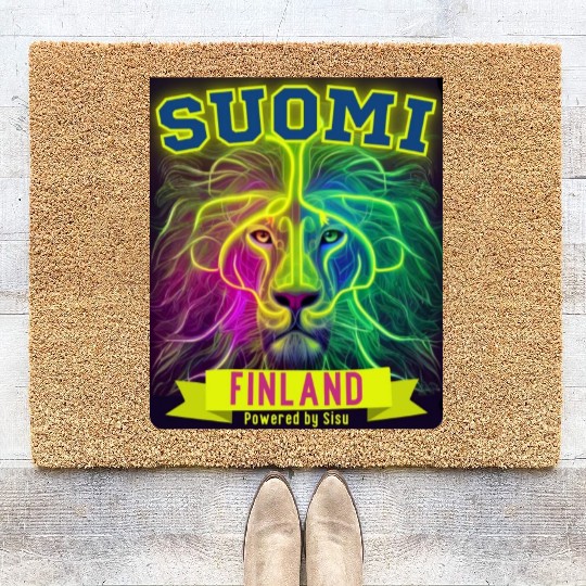 Neon Suomi Finland Lion powered by Sisu Coir Doormats