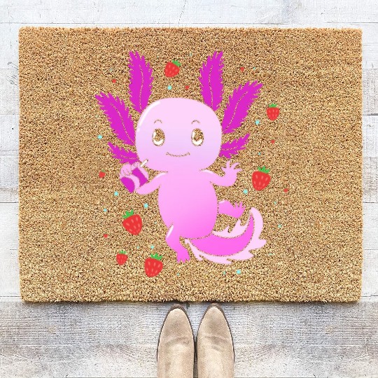 Pastel Gothic Aesthetic Axolotl Strawberry Milk Coir Doormats