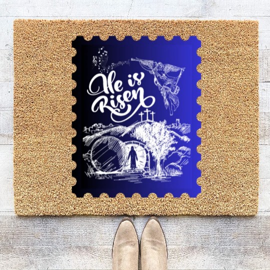 He Is Risen. Angel and singing; Classic drawing Coir Doormats
