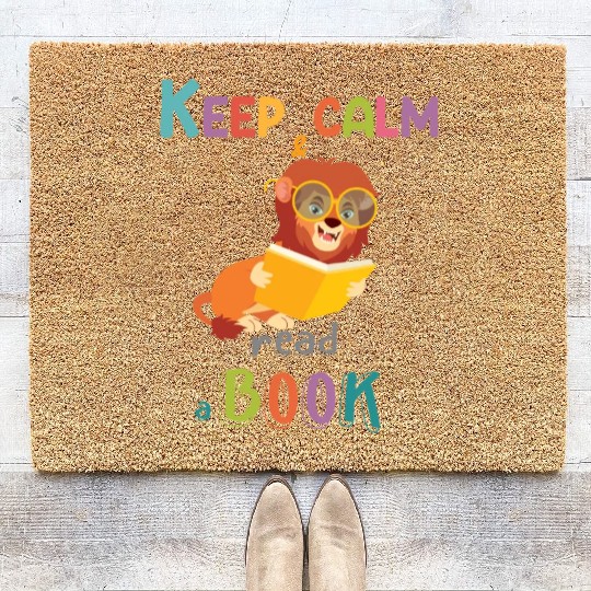 Keep calm and read a book Lion reading a book Coir Doormats