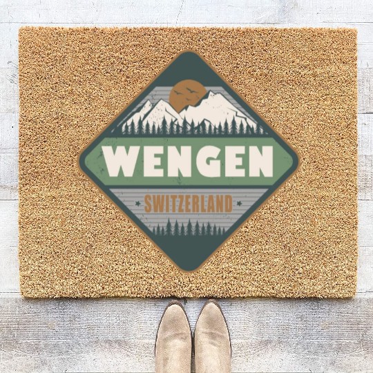 Wengen Switzerland Vintage Hiking Design Coir Doormats