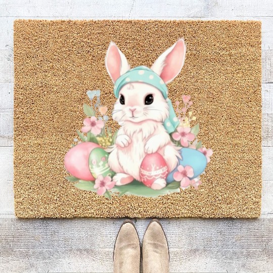 Cute Sweet Easter Bunny Rabbit Easter Eggs Coir Doormats