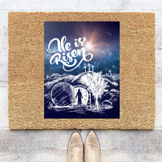 He Is Risen!Jesus,Easter, Bright & Morning Star Coir Doormats