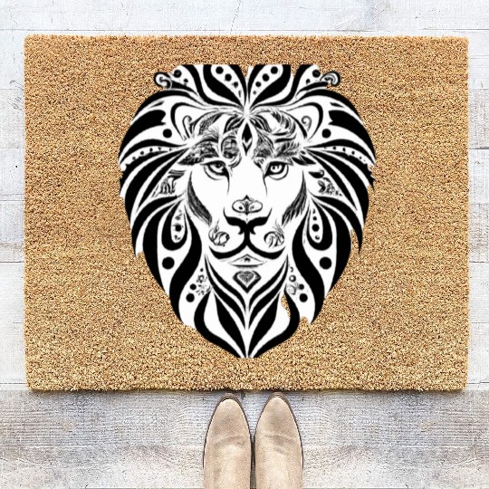 Black and White Lion Design Coir Doormats