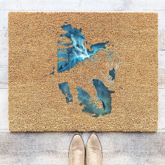 T-Rex running from a meteor storm Coir Doormats