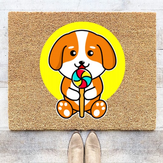 Cute Dog Eating Candy Pet Lover Coir Doormats