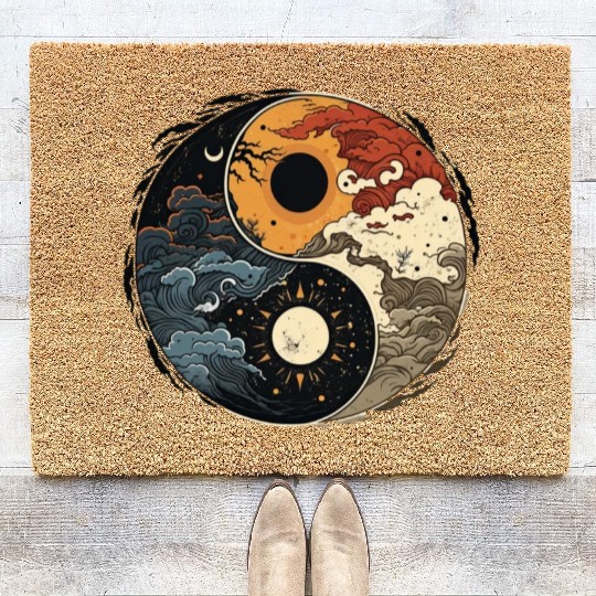 Sun and moon yin yang Coir Doormats