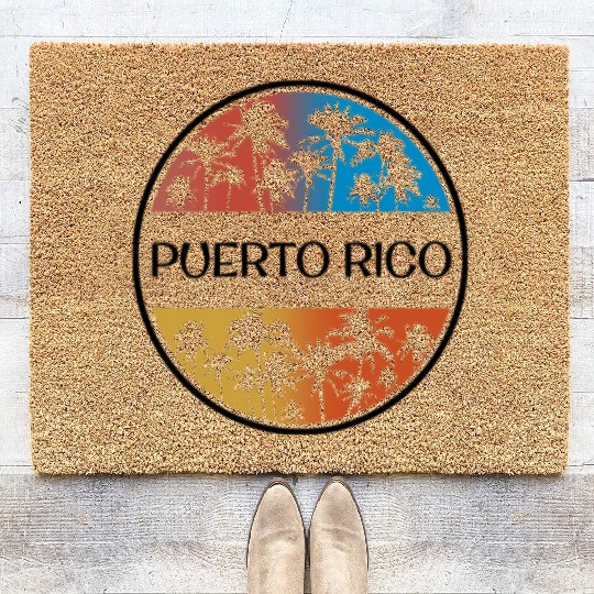 Puerto Rico Palm Tree Stylish Vacation Souvenir Coir Doormats