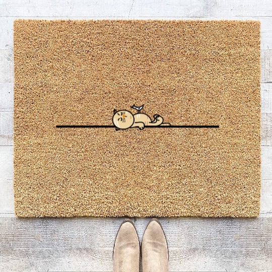 Funny cat with seagull Coir Doormats